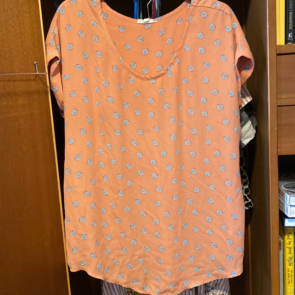 Large Coral and polka dot casual top